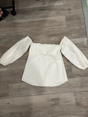 Theory White Off-Shoulder Puff Sleeve Blouse